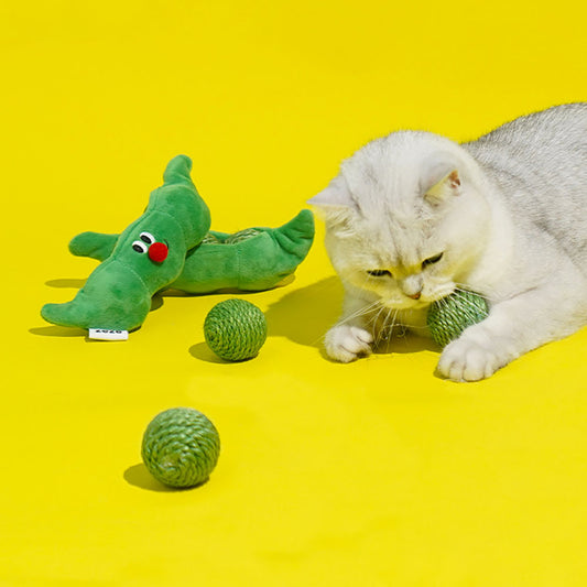 KFX-0854461 Interactive Cat Toy Balls Set - 3PCS Sisal Rope Chew Balls with Rustling Sound and Pea Pod Storage for Indoor Play