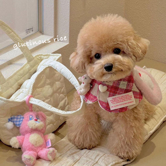 KFX-0863293 Red Plaid Rabbit Ear Pet Scarf for Dogs and Cats - Available in Multiple Sizes