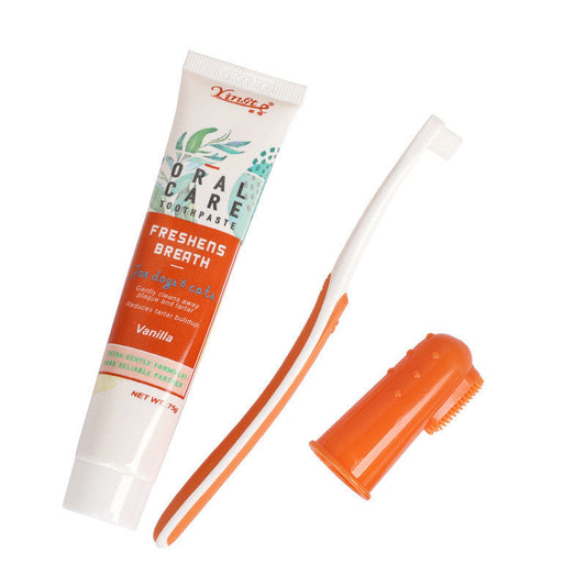KFX-0864317 Pet Toothbrush Set with Finger Brush and Toothpaste in Various Colors