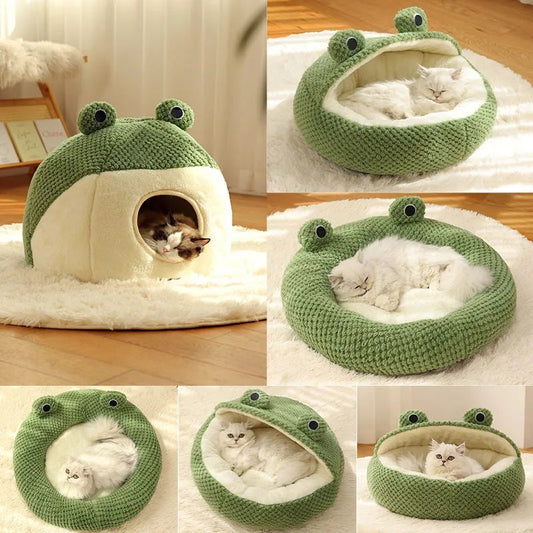 KFX-0868541 Plush Cartoon Frog Pet Nest for Small Dogs and Cats, Warm and Cozy Sleep Mat