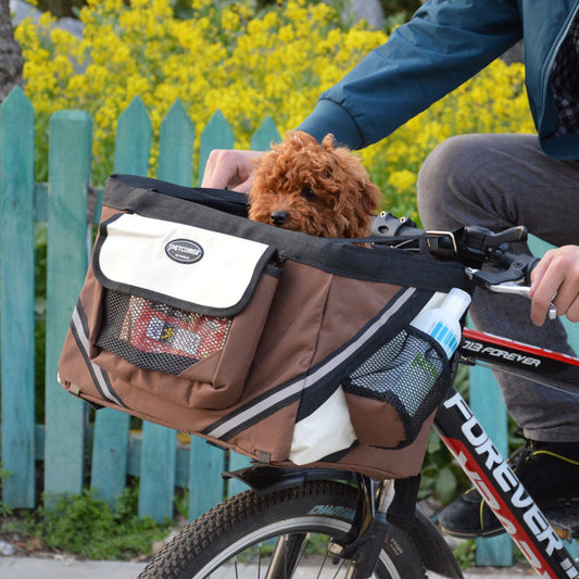 KFX-0870717 Pet Bicycle Carrier Bag for Small Dogs and Cats - Removable Front Basket with Safety Hook, Reflective Strips, and Mesh Pockets