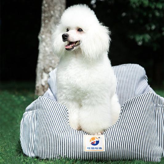KFX-0873277 Blue Striped Denim Canvas Dog Travel Kennel - 55x50x30cm