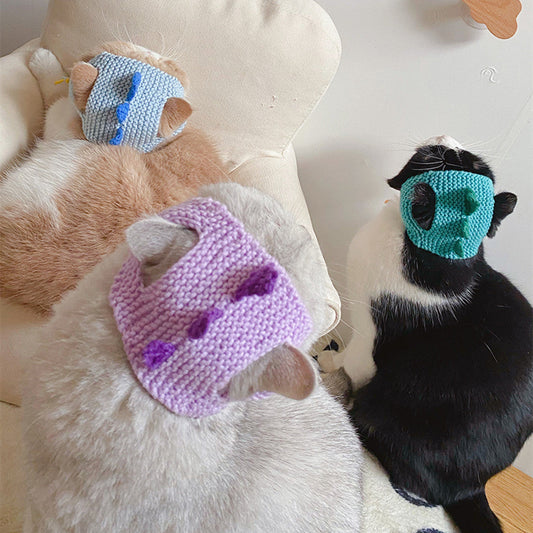 KFX-0893117 Knitted Dinosaur Pet Hat for Cats - Available in Blue, Green, Purple, and Yellow