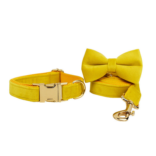 KFX-0900541 Velvet Pet Collar with Adjustable Traction Rope and Bow Tie