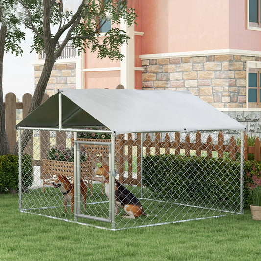 KFX-0904893 Outdoor Dog Kennel for Small to Medium Dogs with Waterproof Roof, 6.6'x6.6'x4.9'