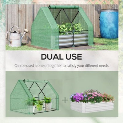 KFX-0908605 Galvanized Raised Garden Bed with Mini Greenhouse Cover and Roll-Up Windows for Outdoor Planting, 50 x 37.5 x 36.25 Inches