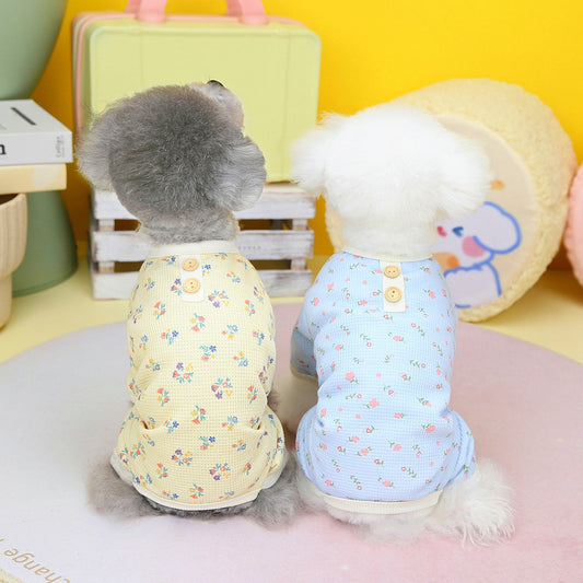 KFX-0920893 Floral Waffle Dog Clothes in Yellow, Green, and Sky Blue - Various Sizes Available