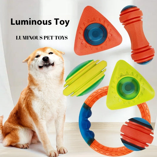 KFX-0929085 Luminous Bite-Resistant Interactive Dog Toy Set - Molar Rod, Teether Ball & Rugby