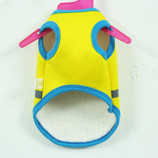 KFX-0942141 Cozy Blue Dog Head Cartoon Print Vest for All Breeds, Plus Velvet Material