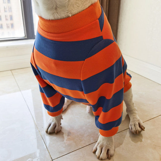 KFX-0946109 Cute Striped Pet T-Shirt in Orange and Blue for Dogs, Available in Sizes S to 3XL