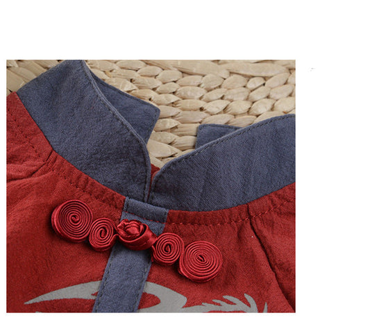 KFX-0961597 Chinese Style Hanfu Vest for Pets - Cotton Fabric in Red and Gray, Sizes XS to XL