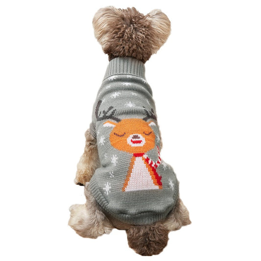 KFX-0964797 Cozy Knitted Gray Deer Pet Sweater for Holiday Seasons