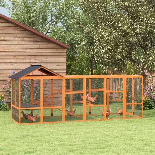 KFX-0981949 Wooden Chicken Coop Run for 6-10 Chickens with Storage, Perches & Ladders - 141.75"x48"x61", Orange