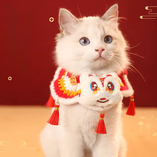 KFX-0991421 New Year’s Scarf Collar for Cats and Dogs - Festive Autumn and Winter Pet Accessory