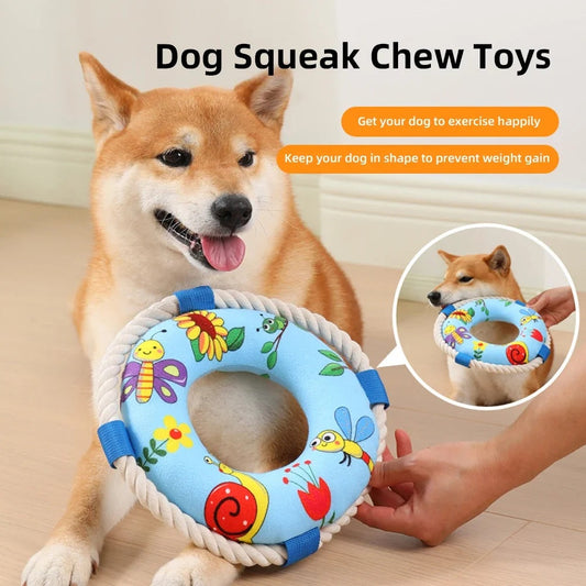KFX-1002813 Soft Plush Dog Pull Ring Toy with Squeaker, Chew-Resistant for Fetch and Play