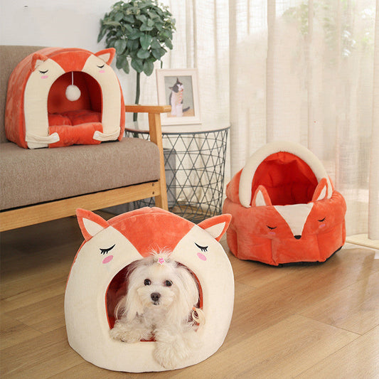 KFX-1009341 Cozy Removable and Washable Pet Nest with Playful Cat Ball, Orange, Suitable for Cats Up to 16 kg