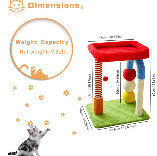 KFX-1047101 Multi-Function Cat Tree with Sisal Scratchers, Interactive Toys, and Cozy Resting Areas