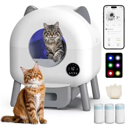 KFX-105299 Extra Large Smart Automatic Cat Litter Box with Eco-friendly Design and Large Capacity for Easy Indoor Cleaning