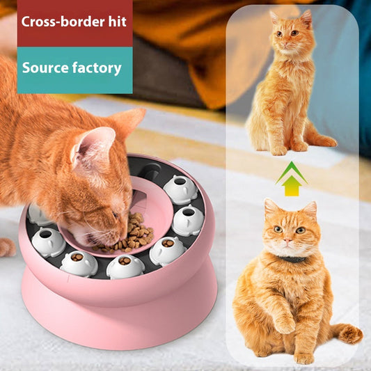 KFX-1055549 Rotating Cat Bowl Puzzle Toy for Fun Feeding - Pink and Orange Plastic