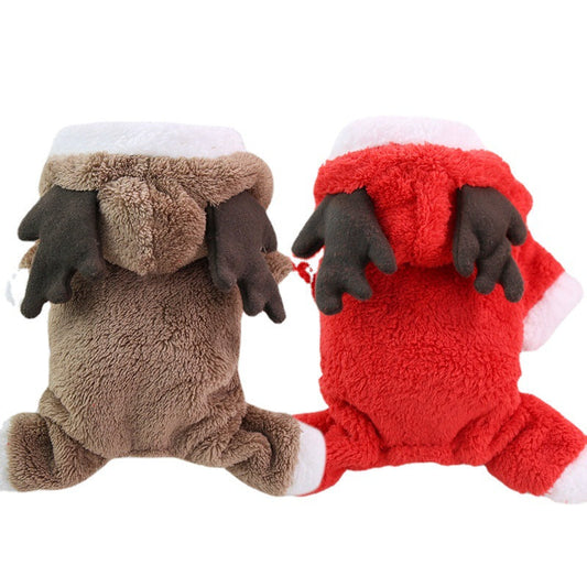 KFX-1084733 Thick Fleece Four-Leg Dog Coat for Autumn and Winter, Warm Casual Apparel in Red Elk and Brown Elk