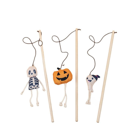 KFX-1092925 Cute Plush Pumpkin Halloween Cat Teaser Stick - 40cm, Multiple Designs Available