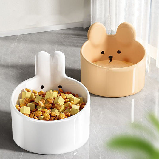 KFX-1098045 Cute Ceramic Pet Bowl for Cats and Dogs – Slant Design for Food and Water, Available in Two Sizes