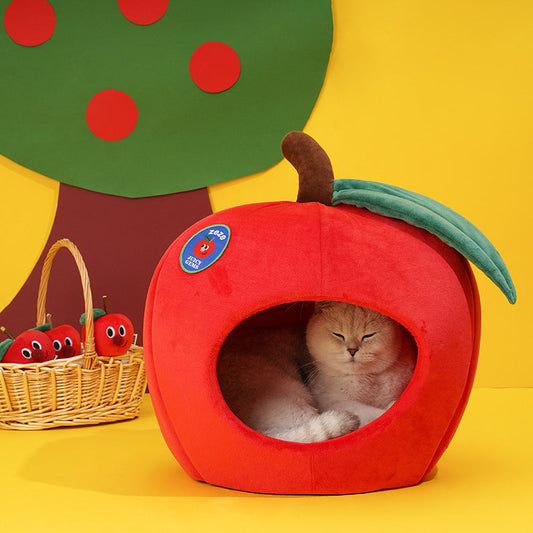 KFX-1124925 Cozy Apple-Shaped Fully Enclosed Cat Litter for Rest and Sleep