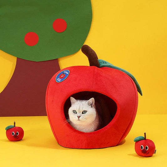 KFX-1124925 Cozy Apple-Shaped Fully Enclosed Cat Litter for Rest and Sleep