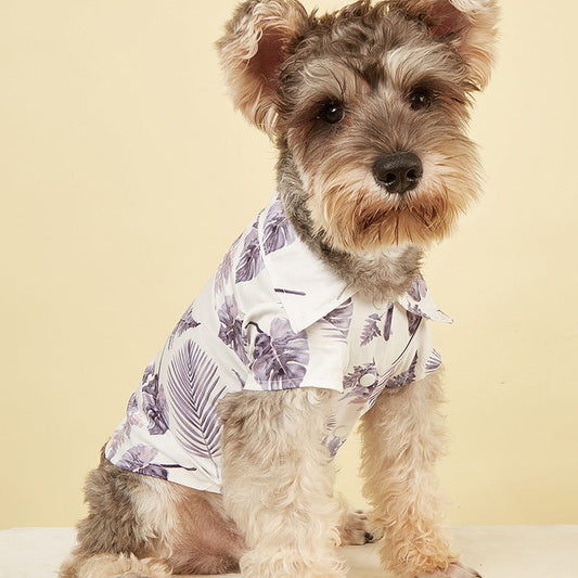 KFX-1129021 Hawaiian Vacation Dog Shirt in Cotton - Purple and Green, Sizes XS to XL