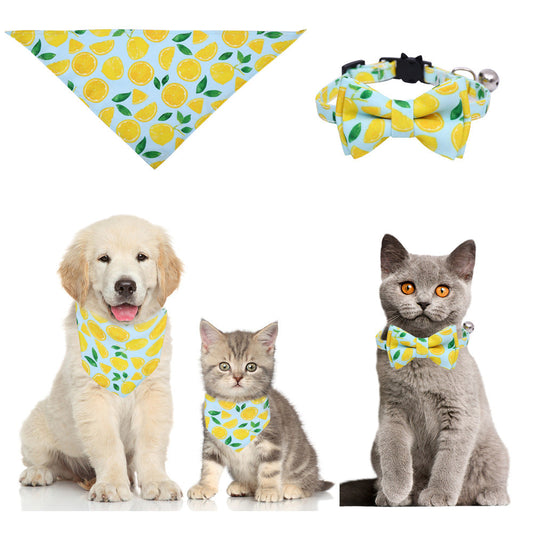 KFX-1138365 Fashionable Triangular Cat and Dog Collar with Fruit Patterns - Available in Small and Medium Sizes
