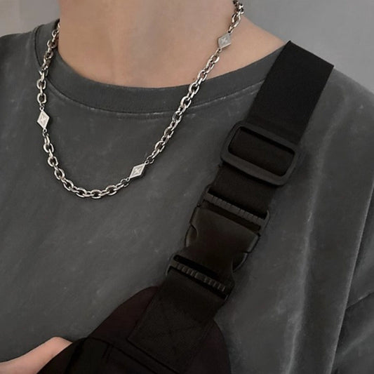 KFX-1139005 Unisex Asterism Diamond Necklace with Cuban Link Chain in Titanium Steel
