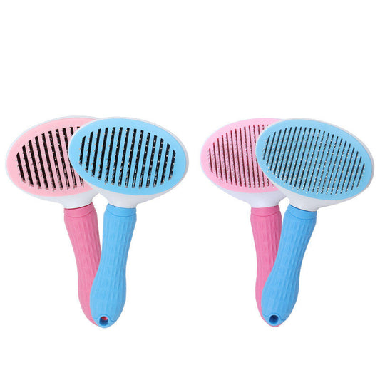 KFX-1147709 Self-Cleaning Dog and Cat Comb with Non-Slip Handle – Stainless Steel Needles in Blue and Pink