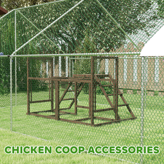 KFX-1149373 Chicken Activity Play Set with Perches, Swing, Ladder, and Platform for 3-4 Chickens in Coffee Color