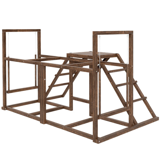 KFX-1149373 Chicken Activity Play Set with Perches, Swing, Ladder, and Platform for 3-4 Chickens in Coffee Color