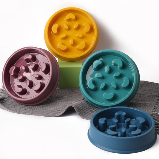 KFX-1153853 Slow Feeder Dog Bowl - Anti-Choke Pet Dish in Yellow, Dark Blue, Purple, Peacock Green - 19.3cm Diameter, Plastic