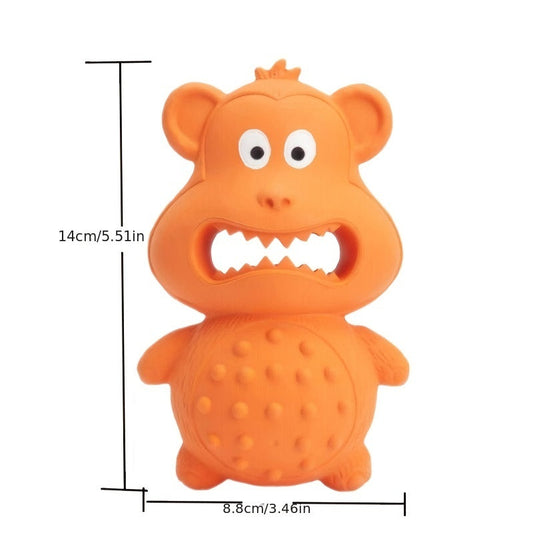 KFX-1155133 Durable Rubber Monkey Chew Toy for Medium and Large Dogs - Interactive Squeaky Toy for Teeth Cleaning
