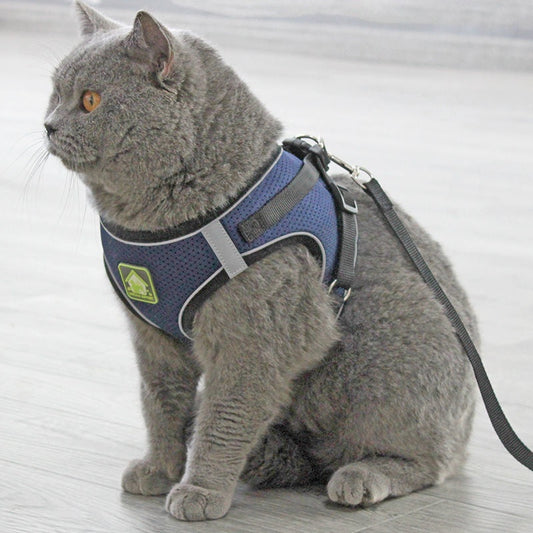 KFX-1163197 Breathable Cat Harness with Retractable Leash, Anti-Escape Design, Multiple Sizes and Colors Available