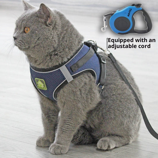 KFX-1163197 Breathable Cat Harness with Retractable Leash, Anti-Escape Design, Multiple Sizes and Colors Available