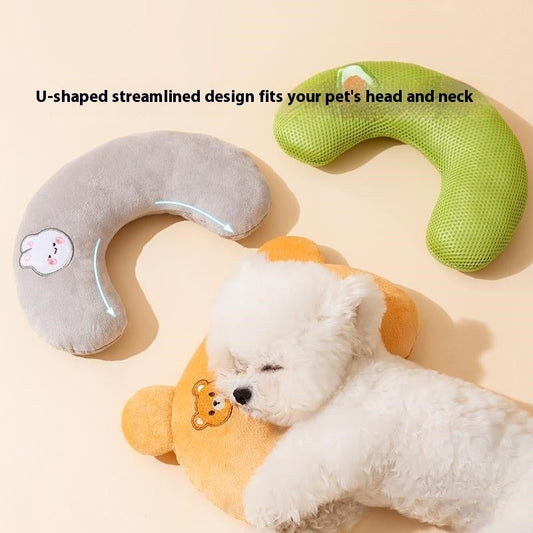 KFX-1165245 Cat U-Shape Mini Pillow - Breathable Design for Dogs in Lomi Brown, Mylo Gray, Ti'an Green