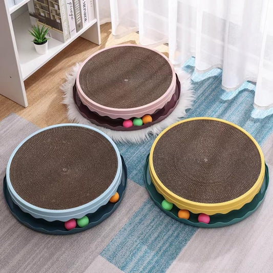 KFX-1180349 Cat Scratching Post with Interactive Toy Balls, Eco-Friendly Corrugated Cardboard, Refillable & Easy to Clean, Indoor Fun for Cats