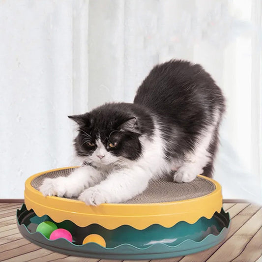 KFX-1180349 Cat Scratching Post with Interactive Toy Balls, Eco-Friendly Corrugated Cardboard, Refillable & Easy to Clean, Indoor Fun for Cats