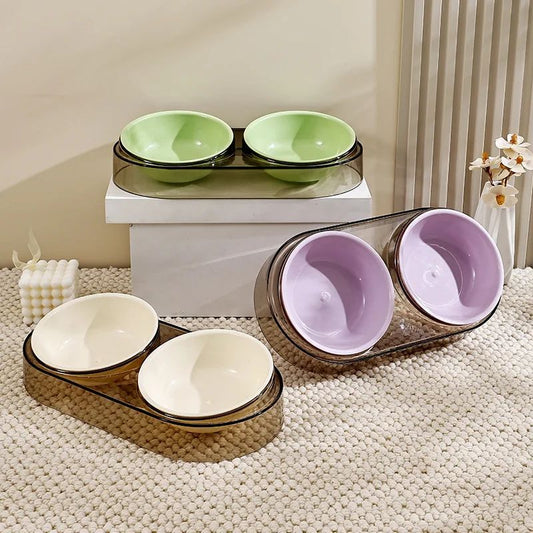 KFX-1196349 Transparent Double Pet Bowl for Cats and Dogs - Ideal for Eating and Drinking