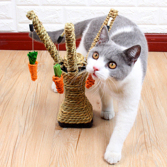 KFX-1202109 Cartoon Cat Claw Grinding Toy with Metal Support Frame and Durable Hemp Rope