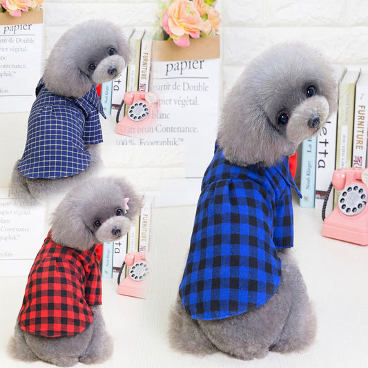 KFX-1210045 Plaid Dog Shirt for Small Pets - Comfortable Silk, Satin, and Velvet Blend, Sizes S to XXL