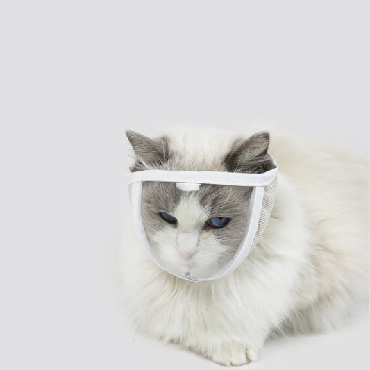 KFX-1219005 Transparent Cat Eye Anti-Bite Cleaning Mask for Cats - PVC and Cotton, White, Size S/M Available