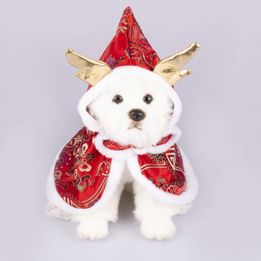 KFX-1221565 Elegant Brocade Satin Cloak for Dogs & Cats - Adjustable Size in Yellow and Red