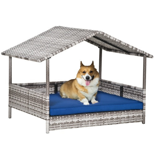 KFX-1234749 PawHut Rattan Dog House with Canopy and Waterproof Mat for Small to Medium Dogs