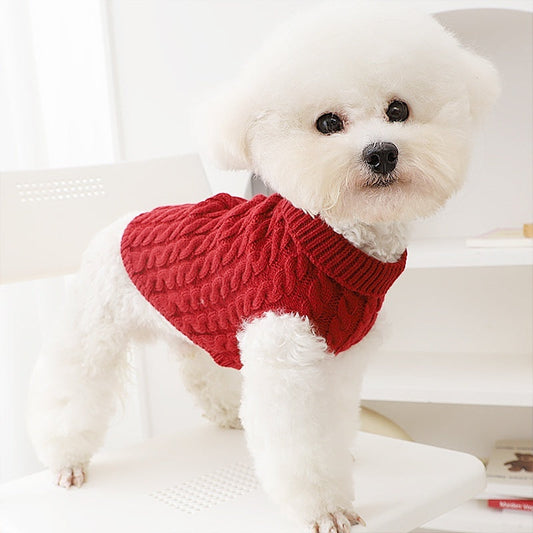 KFX-1240253 Cozy Cable-Knit Pet Sweater in Black, Wine Red, White, and Khaki