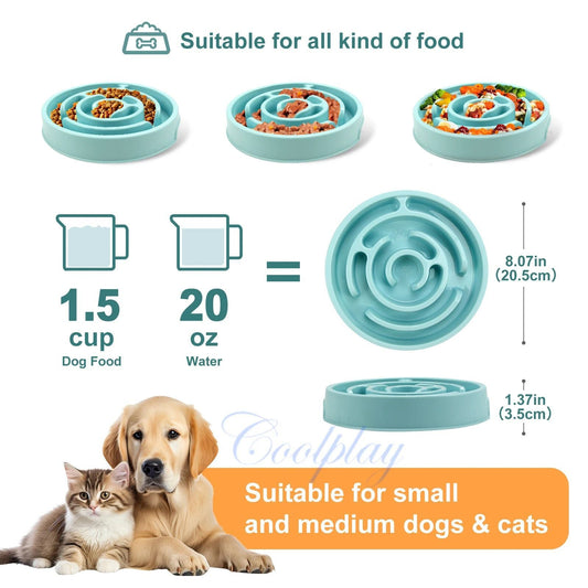 KFX-1256125 Maze Style Slow Feed Dog and Cat Bowl - Non-Slip Eco-Friendly Feeding Dish for All Sizes