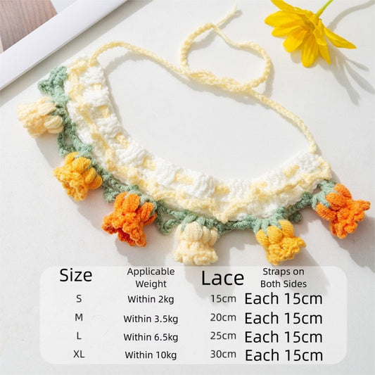 KFX-1257917 Handcrafted Pet Necklaces for Small Dogs and Cats - Adjustable Crochet Neck Rings with Floral Designs